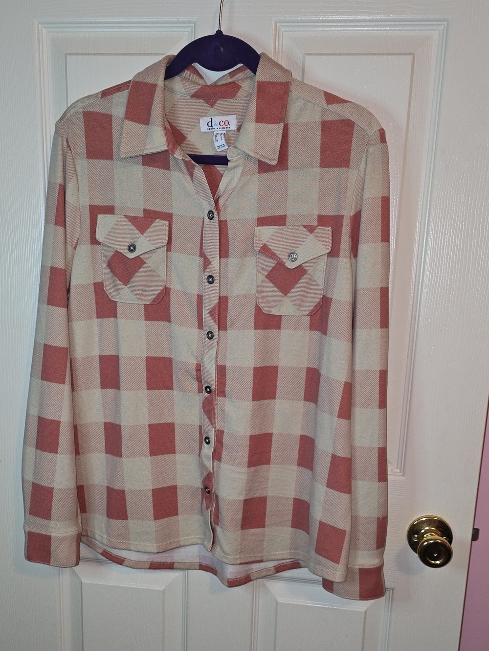 Plaid Button-Down Shirt in Beige and Rust
